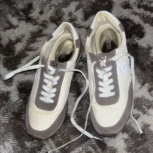 Michael Kors Cream & Taupe MK Suede-Trim Sneakers